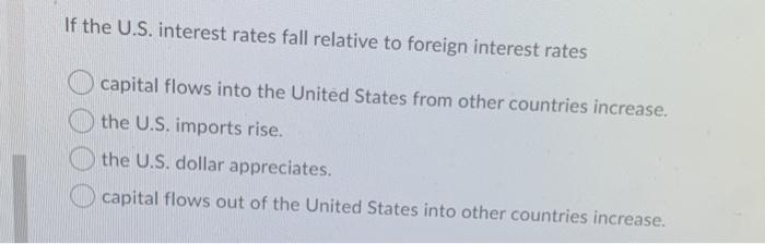 Solved If the U.S. interest rates fall relative to foreign | Chegg.com