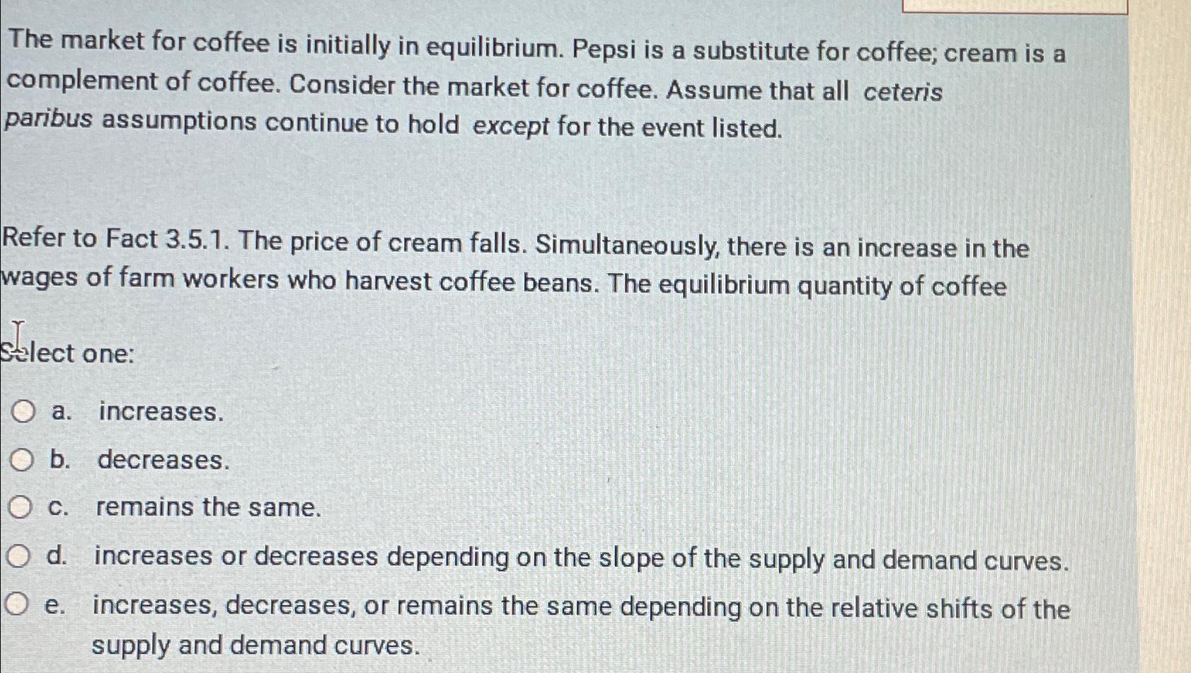 Solved The Market For Coffee Is Initially In Equilibrium. | Chegg.com