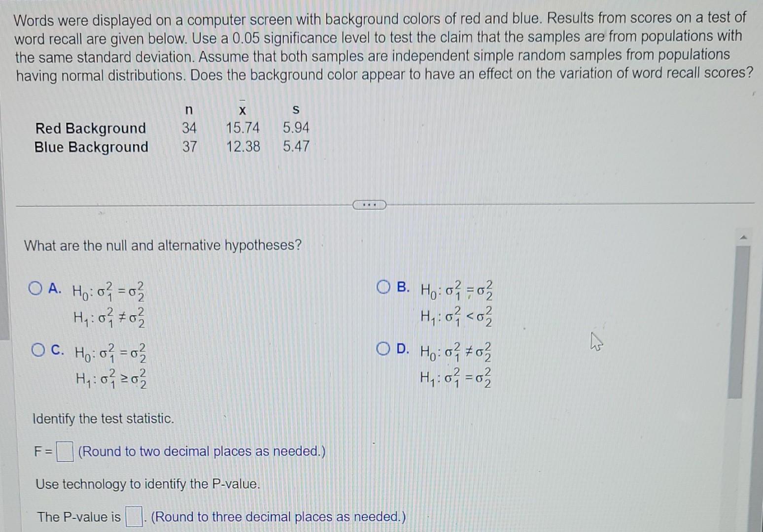 Solved Words were displayed on a computer screen with | Chegg.com