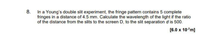 Solved In a Young's double slit experiment, the fringe | Chegg.com