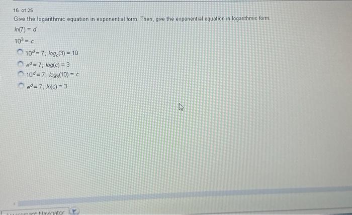 logarithmic equation into exponential form