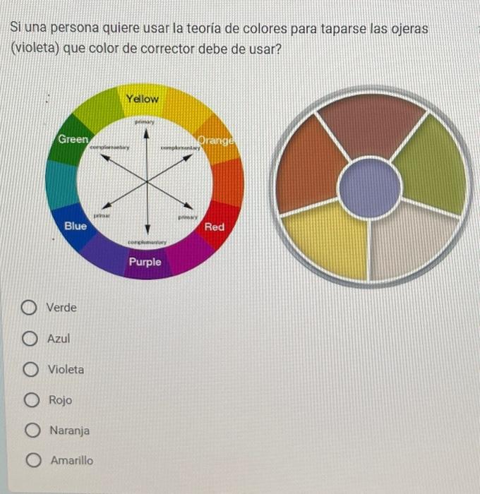 Si una persona quiere usar la teoria de colores para taparse las ojeras (violeta) que color de corrector debe de usar? Verde