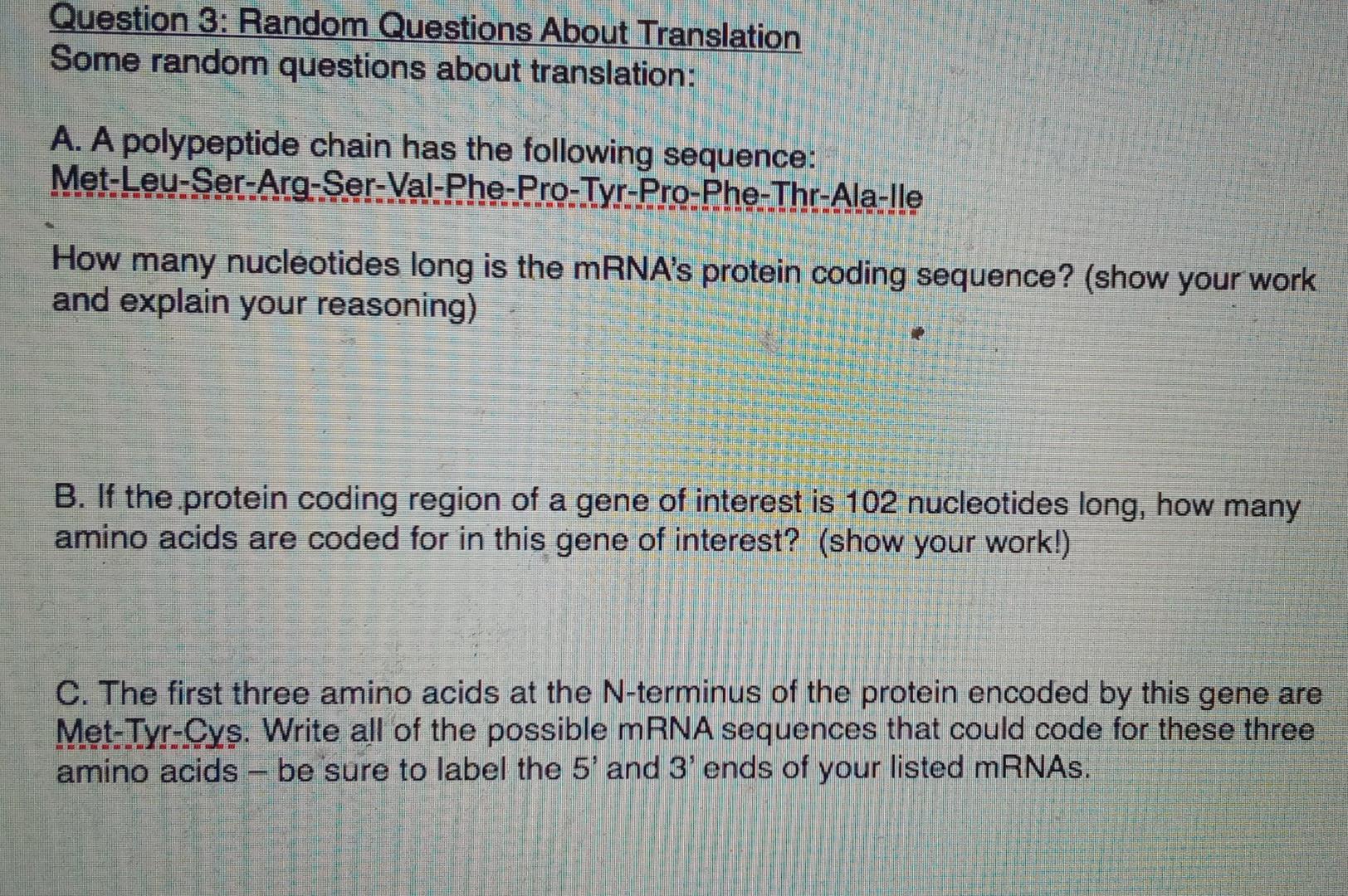 Solved Question 3: Random Questions About Translation Some | Chegg.com