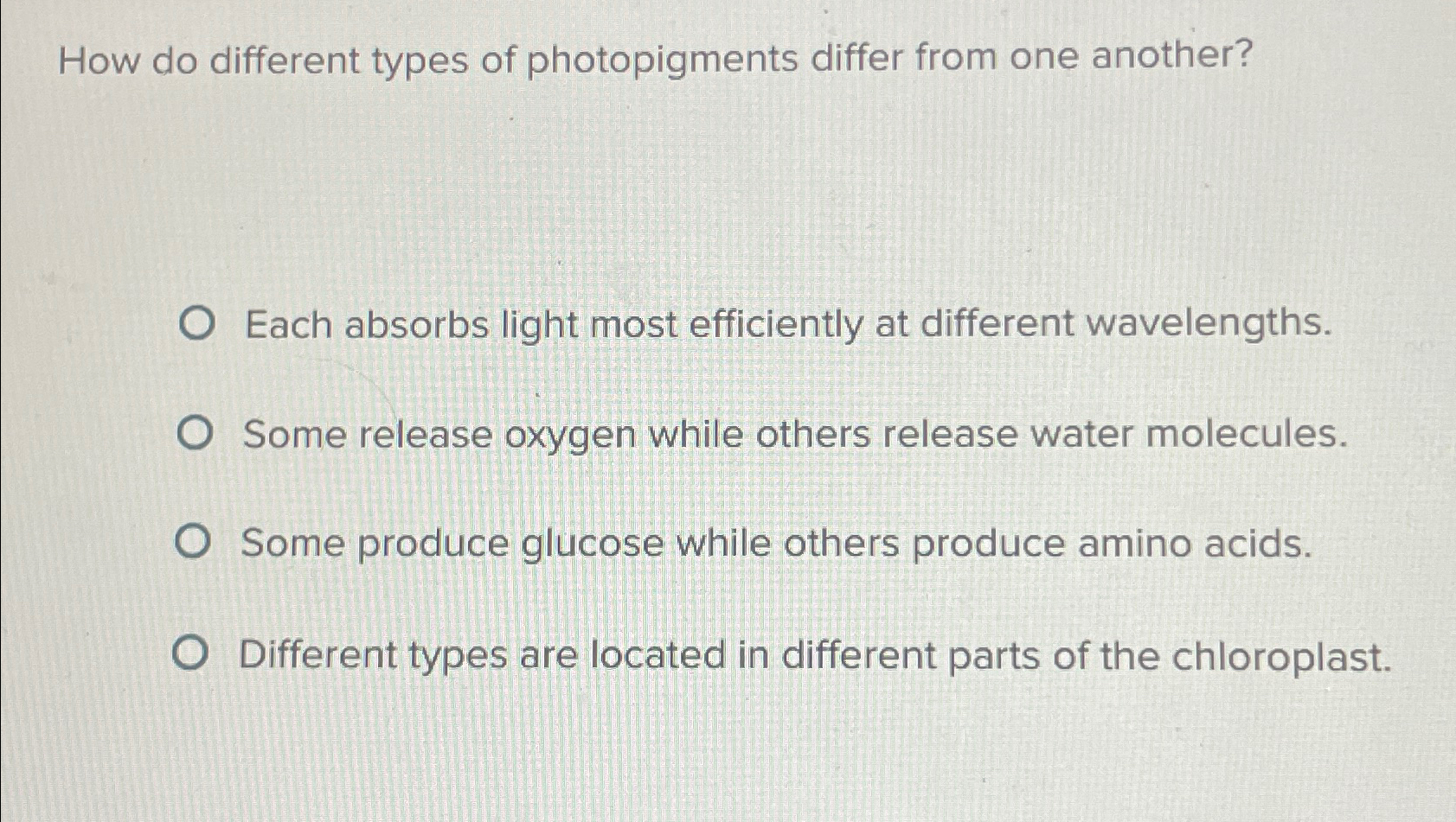 Solved How do different types of photopigments differ from | Chegg.com