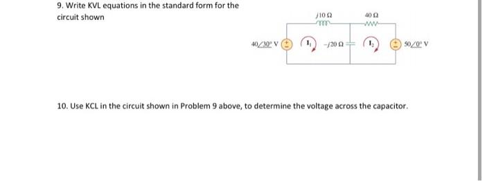 Solved 9. Write KVL Equations In The Standard Form For The | Chegg.com