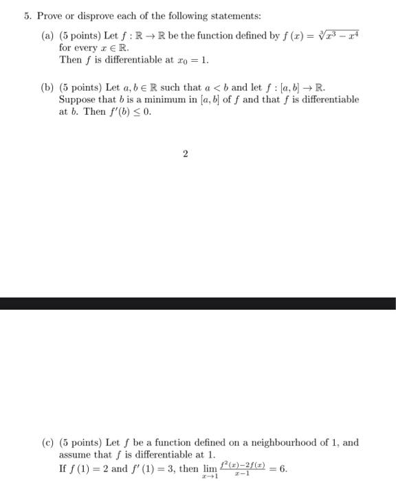 Solved 5 Prove Or Disprove Each Of The Following Chegg Com