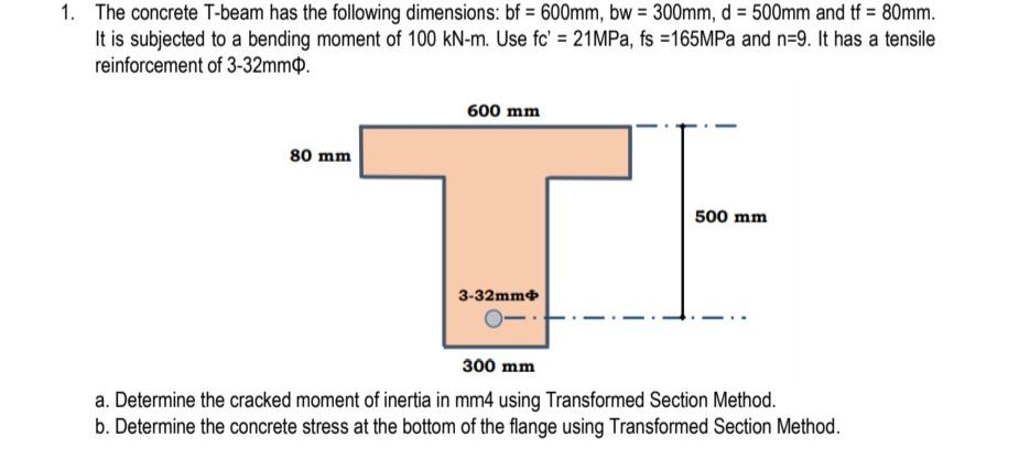 Solved 1. The concrete T-beam has the following dimensions: | Chegg.com