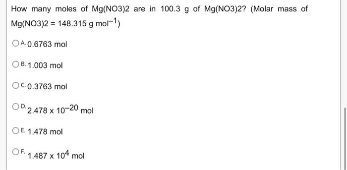 what is the molar mass of mg no3 2 in g mol