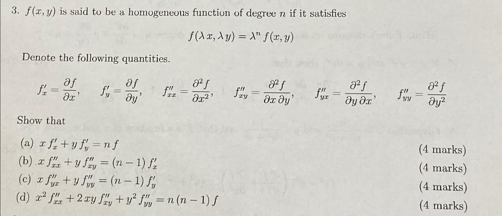 Solved f(x,y) ﻿is said to be a homogeneous function of | Chegg.com