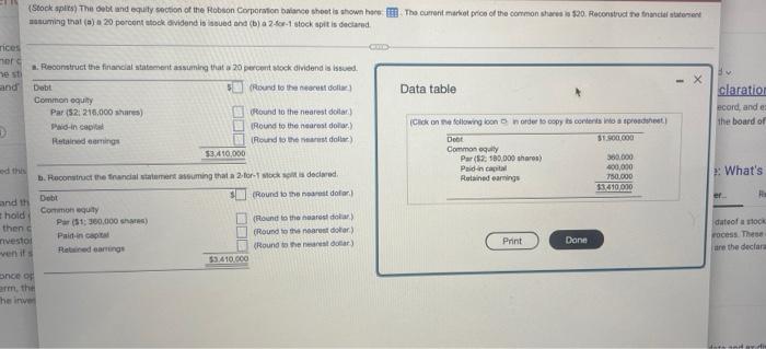 Solved (Stock Splits) The Debt And Equity Section Of The | Chegg.com