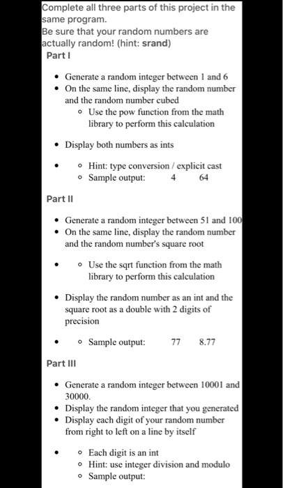 Solved Complete all three parts of this project in the | Chegg.com
