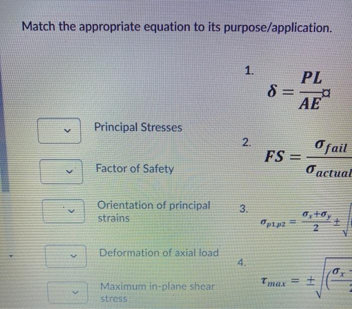 Solved Match The Appropriate Equation To Its Purpose Appl Chegg Com