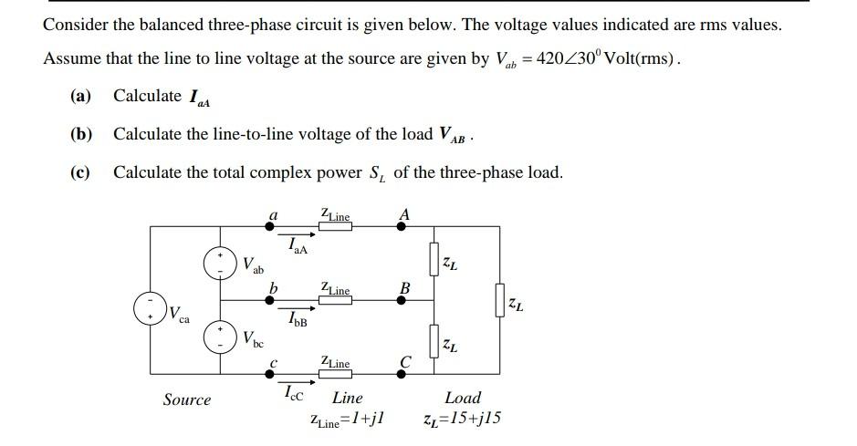 Solved Consider the balanced three-phase circuit is given | Chegg.com