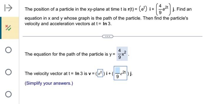 Solved The position of a particle in the xy-plane at time t | Chegg.com