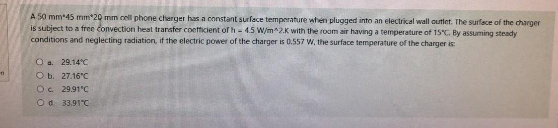 Solved A 50 mm*45 mm*20 mm cell phone charger has a constant | Chegg.com