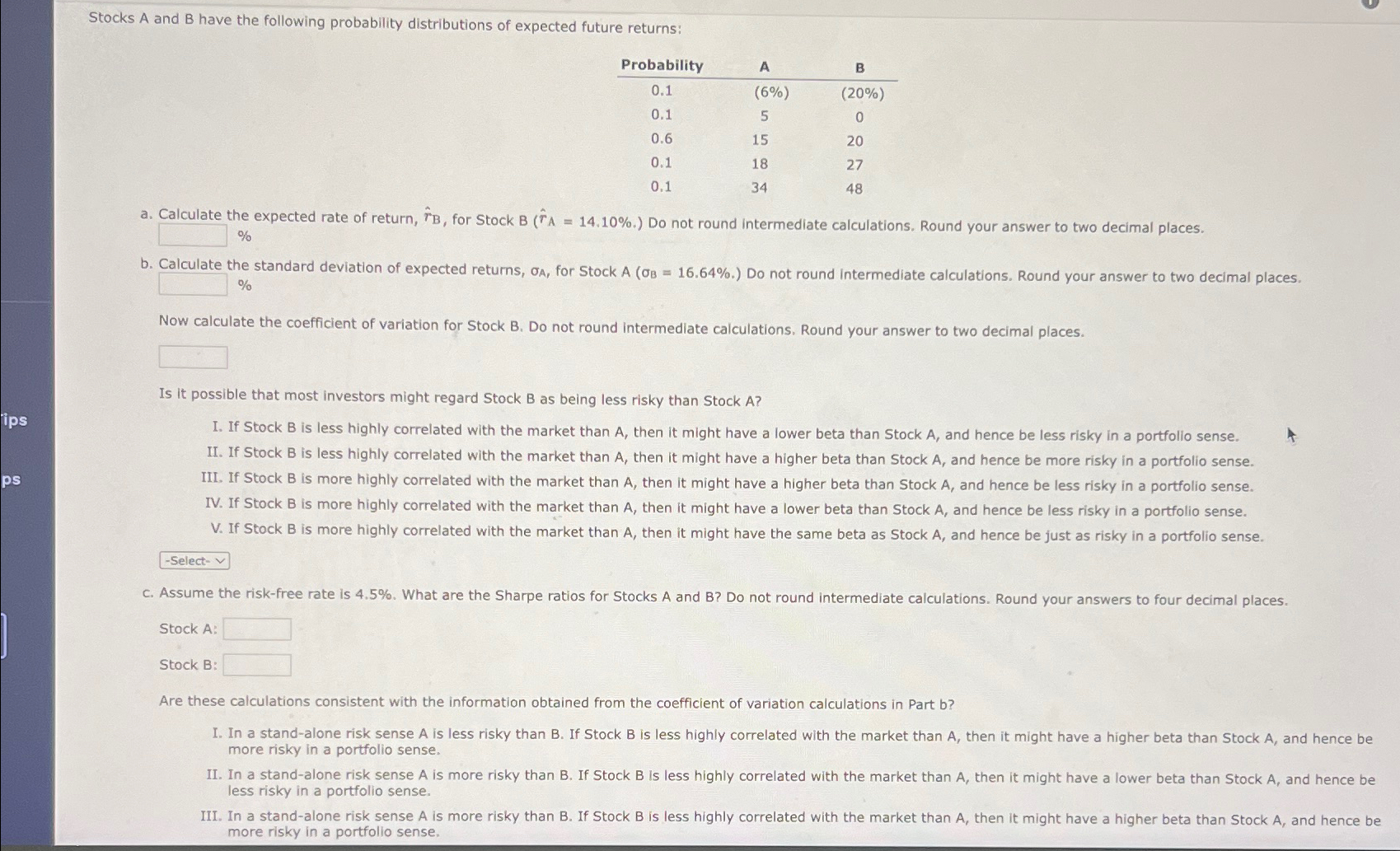 Solved Stocks A And B ﻿have The Following Probability | Chegg.com