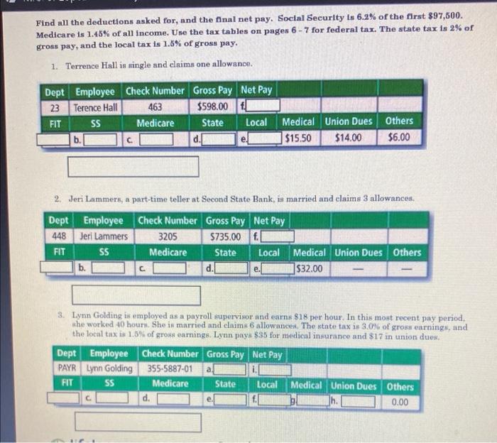 Solved Find all the deductions asked for, and the final net | Chegg.com