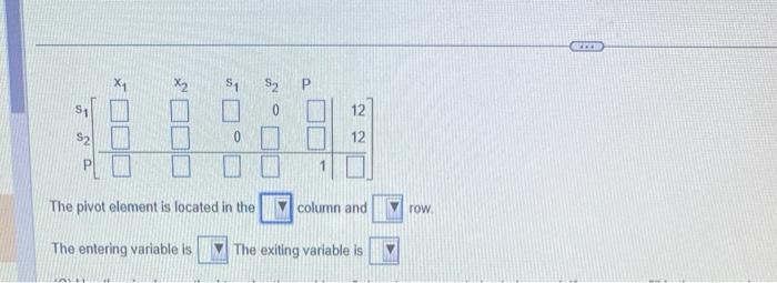 The pivot element is located in the \( \square \bar{\nabla} \) column and \( \bar{\nabla} \) row.
The entering variable is Th