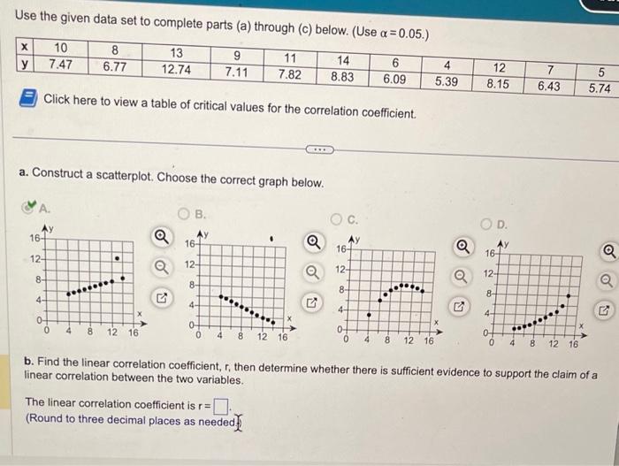 Solved Use the given data set to complete parts (a) through | Chegg.com