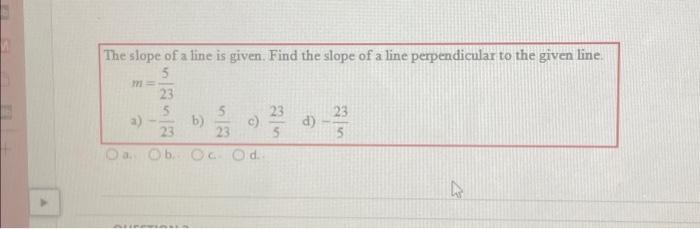 finding the slope of a line perpendicular to a given line