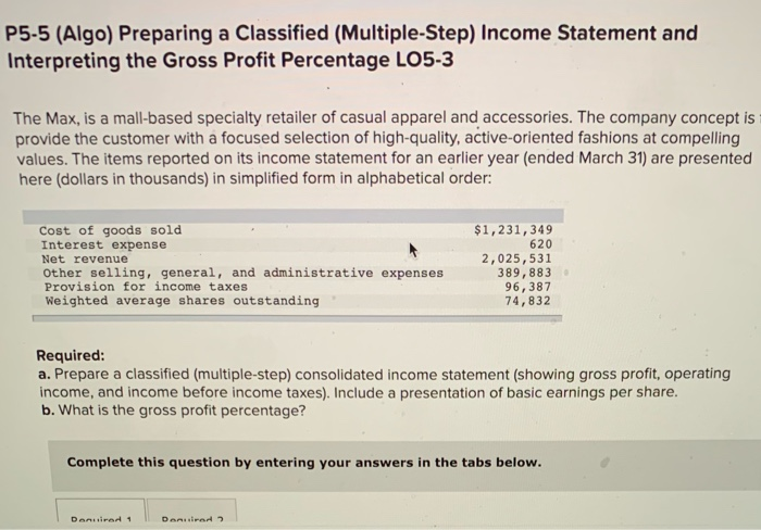 Solved P5-5 (Algo) Preparing a Classified (Multiple-Step) | Chegg.com