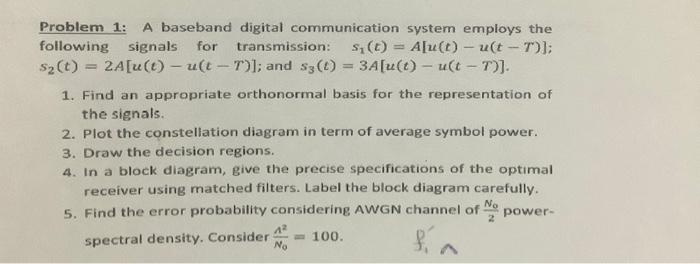 Solved Problem 1: A baseband digital communication system | Chegg.com
