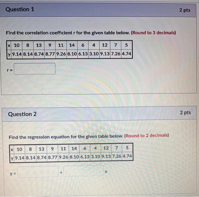 Solved Find the correlation coefficient r for the given | Chegg.com