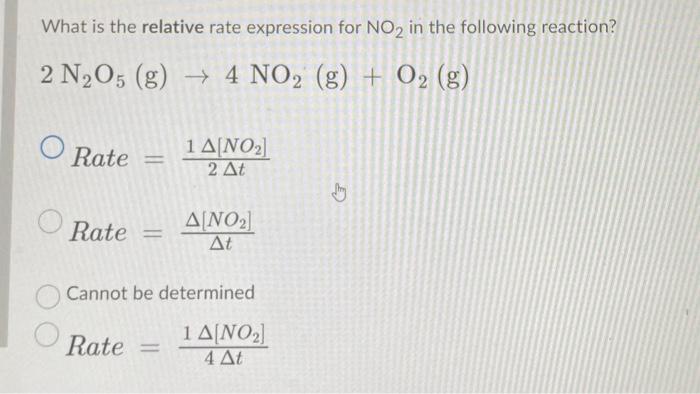 Solved What is the relative rate expression for NO2 in the | Chegg.com