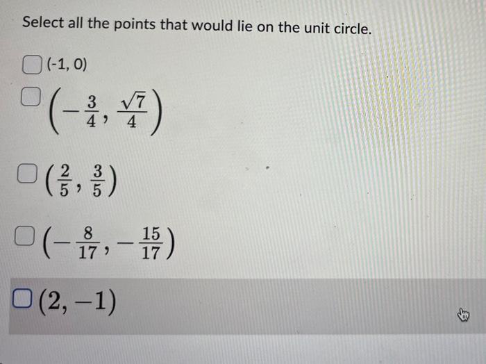 Solved Select all the points that would lie on the unit | Chegg.com