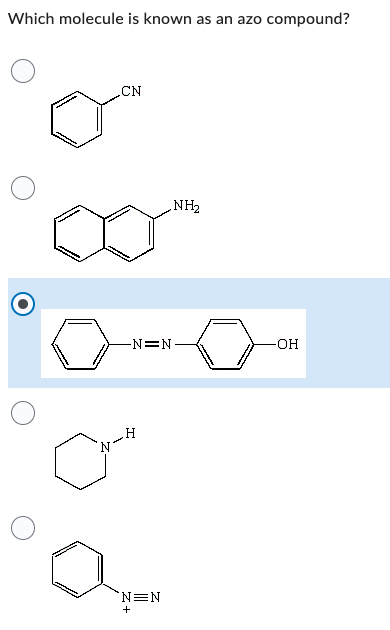 Solved Which molecule is known as an azo compound? | Chegg.com