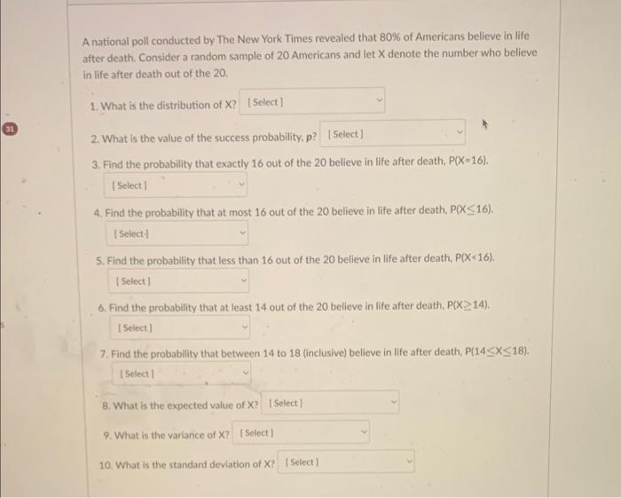 Solved A National Poll Conducted By The New York Times Chegg Com