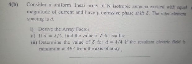 Solved 4(b) ﻿Consider a uniform linear array of N isotropic | Chegg.com
