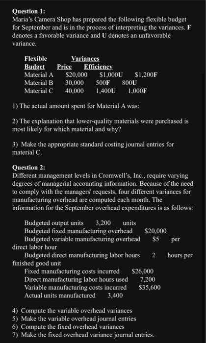 Solved Question 1: Maria's Camera Shop has prepared the | Chegg.com