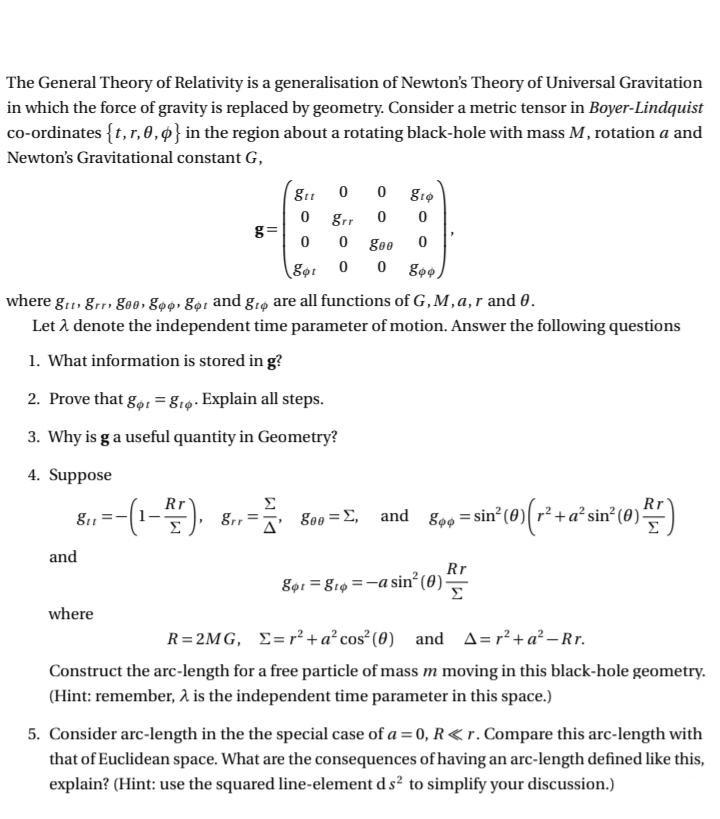 Solved The General Theory Of Relativity Is A Generalisation | Chegg.com