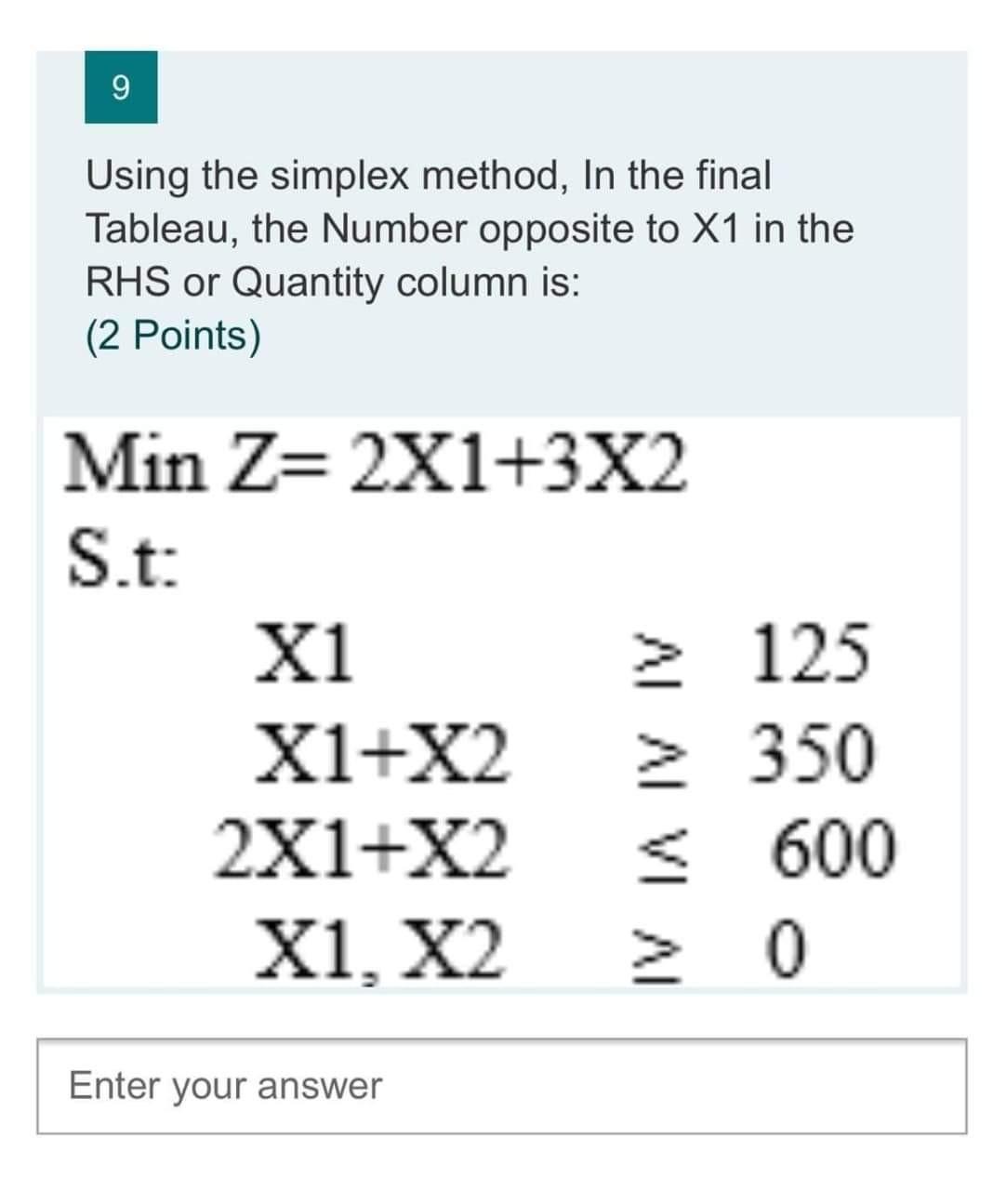 Solved 9 Using the simplex method, In the final Tableau, the | Chegg.com