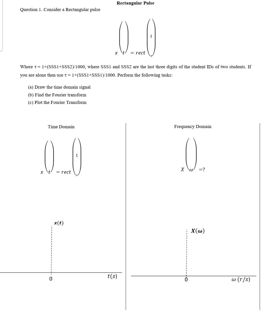 Solved Question 1. Consider a Rectangular pulse Where | Chegg.com