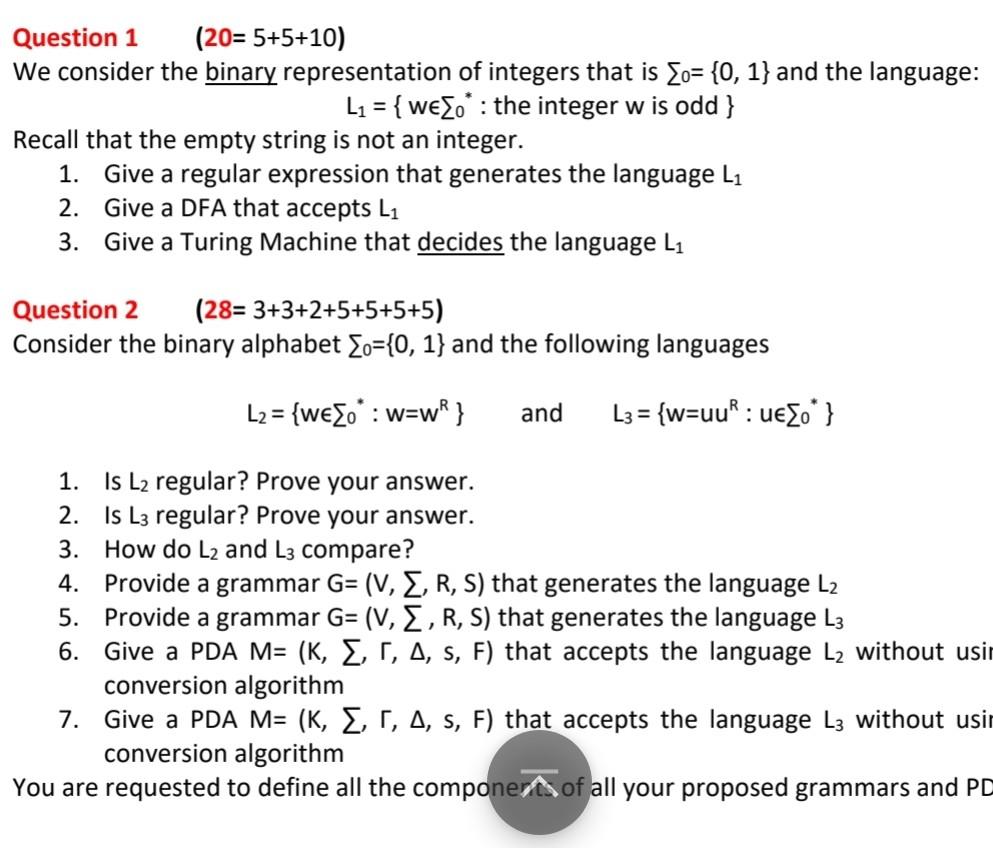 Solved Theory Of Automata Questions Another Example Of | Chegg.com