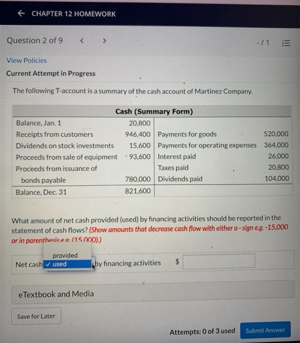 Solved + CHAPTER 12 HOMEWORK Question 2 of 9 -/1 View | Chegg.com