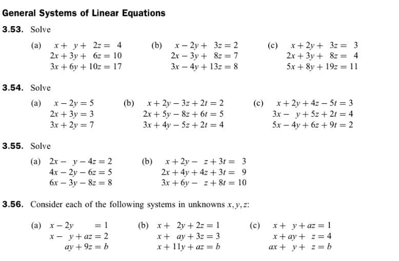 Solved General Systems of Linear Equations 3.53. Solve (a) x | Chegg.com