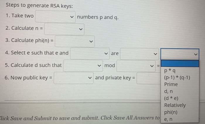 Solved Steps to generate RSA keys: 1. Take two numbers p and | Chegg.com