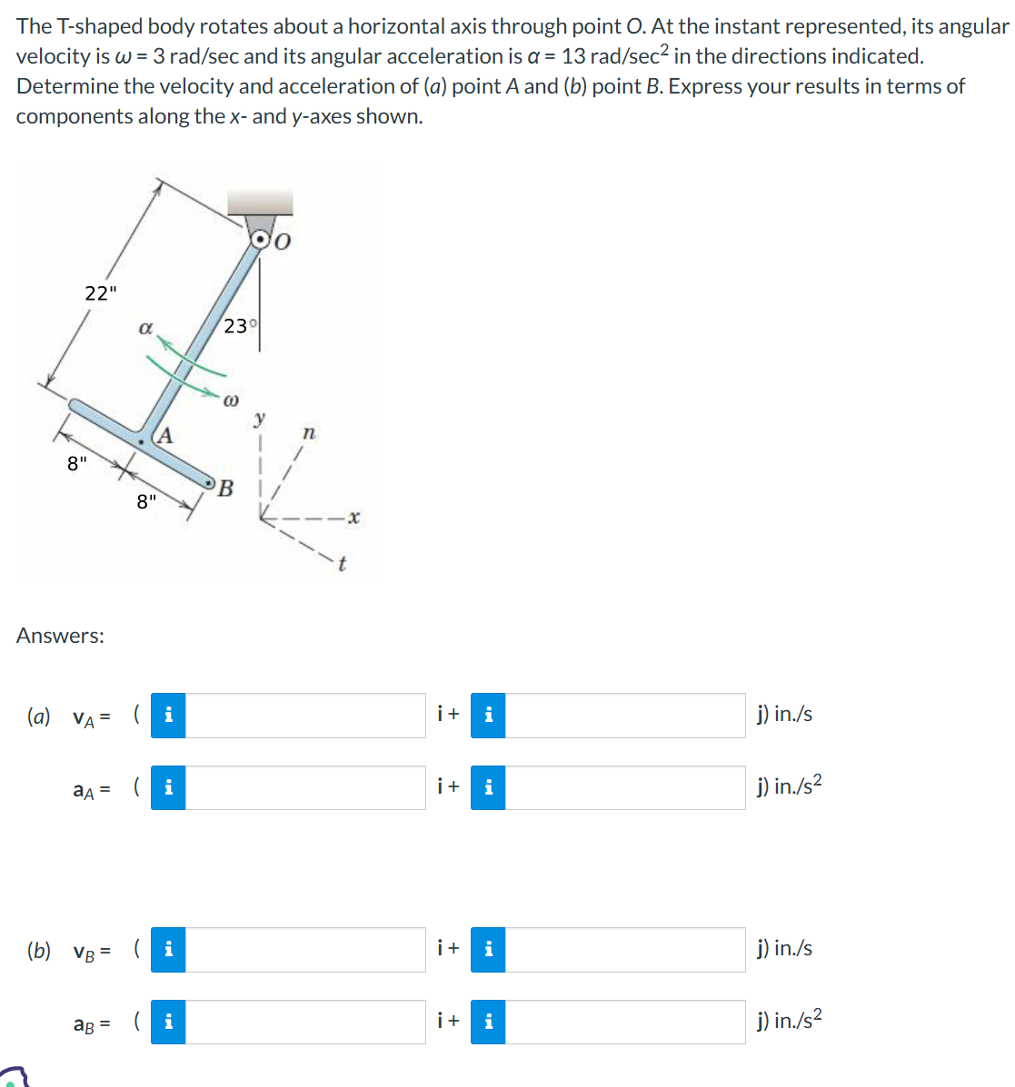 Solved The T-shaped body rotates about a horizontal axis | Chegg.com