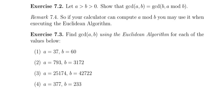 Solved Exercise 7.2. Let A > B > 0. Show That Ged(a, B) = | Chegg.com