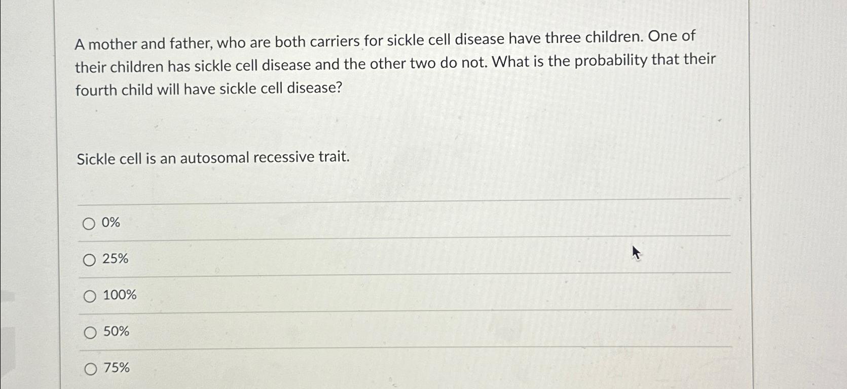 Solved A mother and father, who are both carriers for sickle | Chegg.com