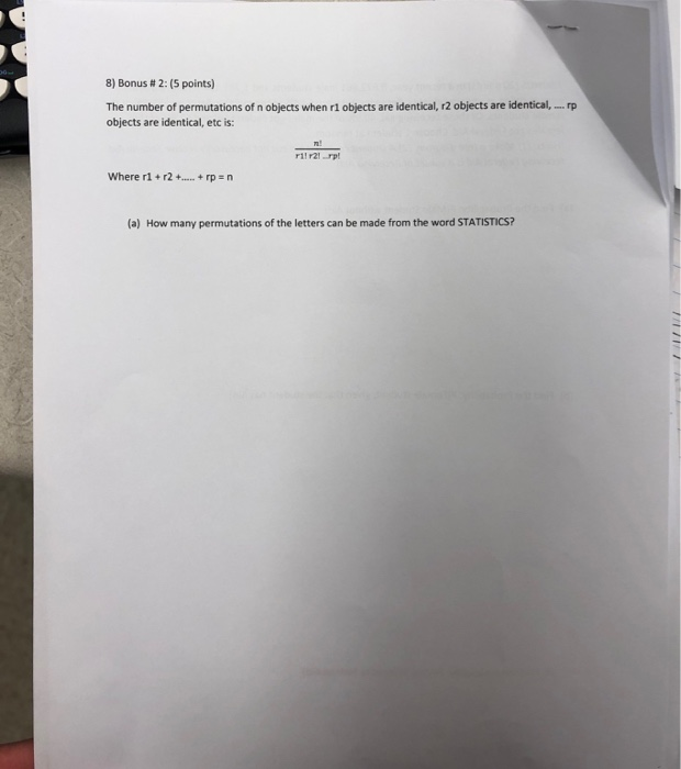 Solved 8) Bonus #2: (5 Points) The Number Of Permutations Of | Chegg.com