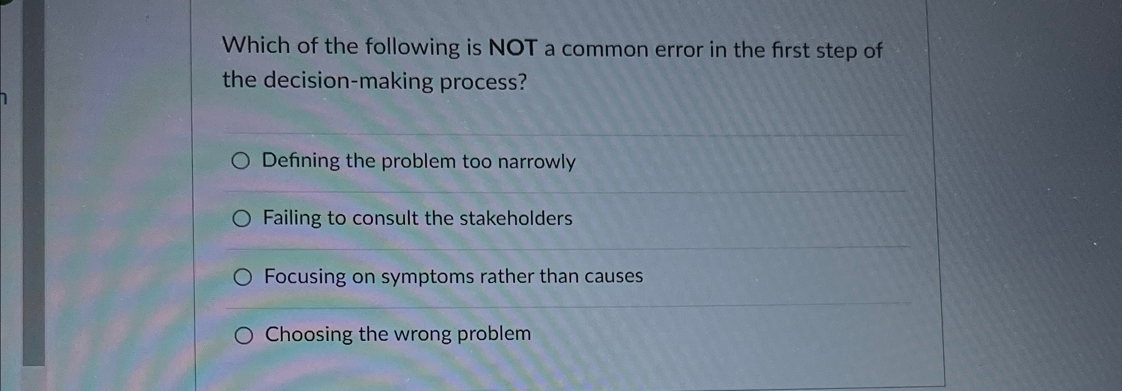 Solved Which of the following is NOT a common error in the | Chegg.com