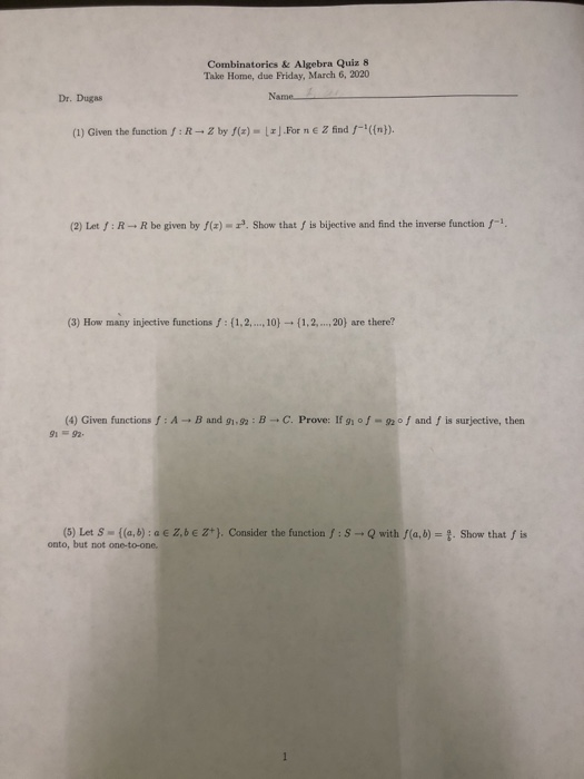 Solved Combinatorics Algebra Quiz 8 Take Home Due Frid Chegg Com