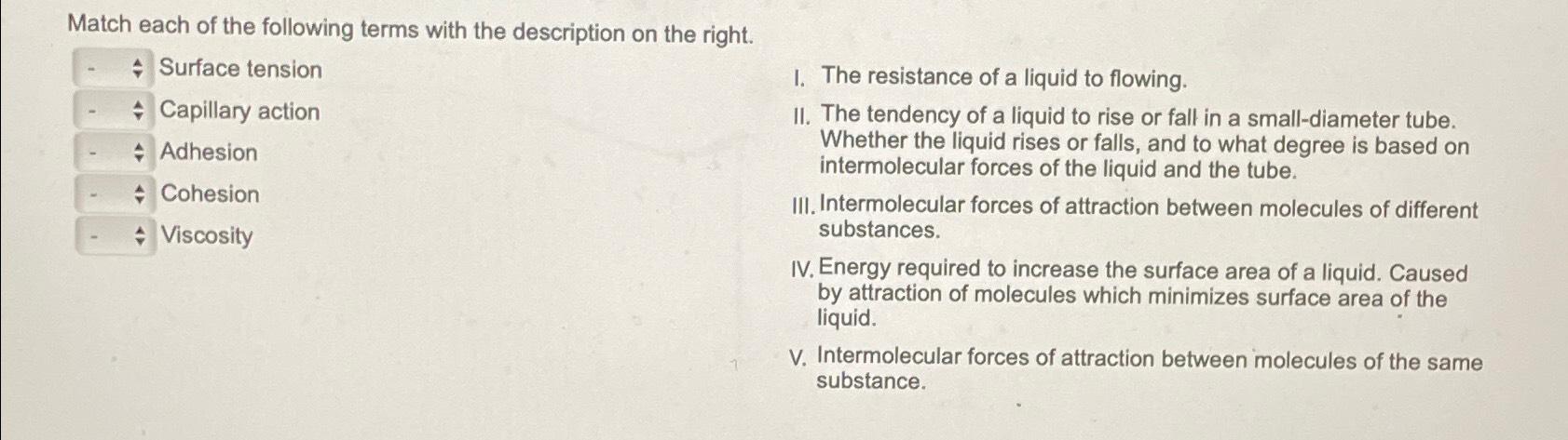 Solved Match each of the following terms with the | Chegg.com