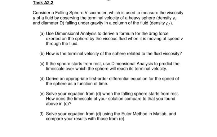 Solved Consider a Falling Sphere Viscometer, which is used | Chegg.com