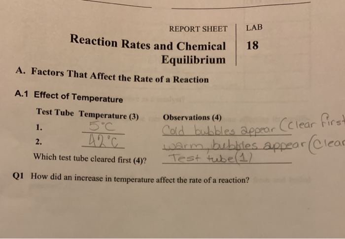 Solved Report Sheet Reaction Rates And Chemical Equilibri Chegg Com