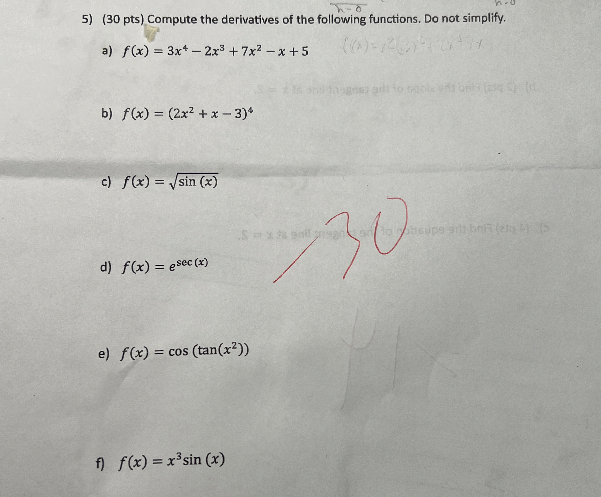 Solved ( 30 ﻿pts) ﻿Compute the derivatives of the following | Chegg.com